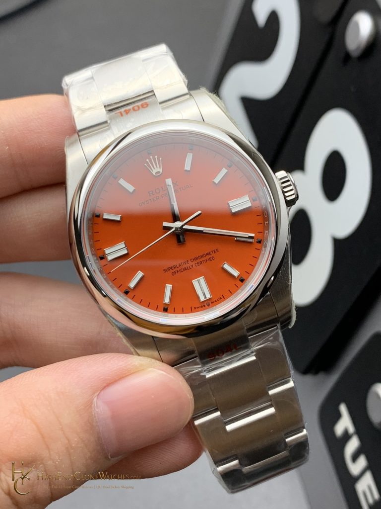 Rolex Oyster Perpetual m126000-0007 angled dial view super clone watch