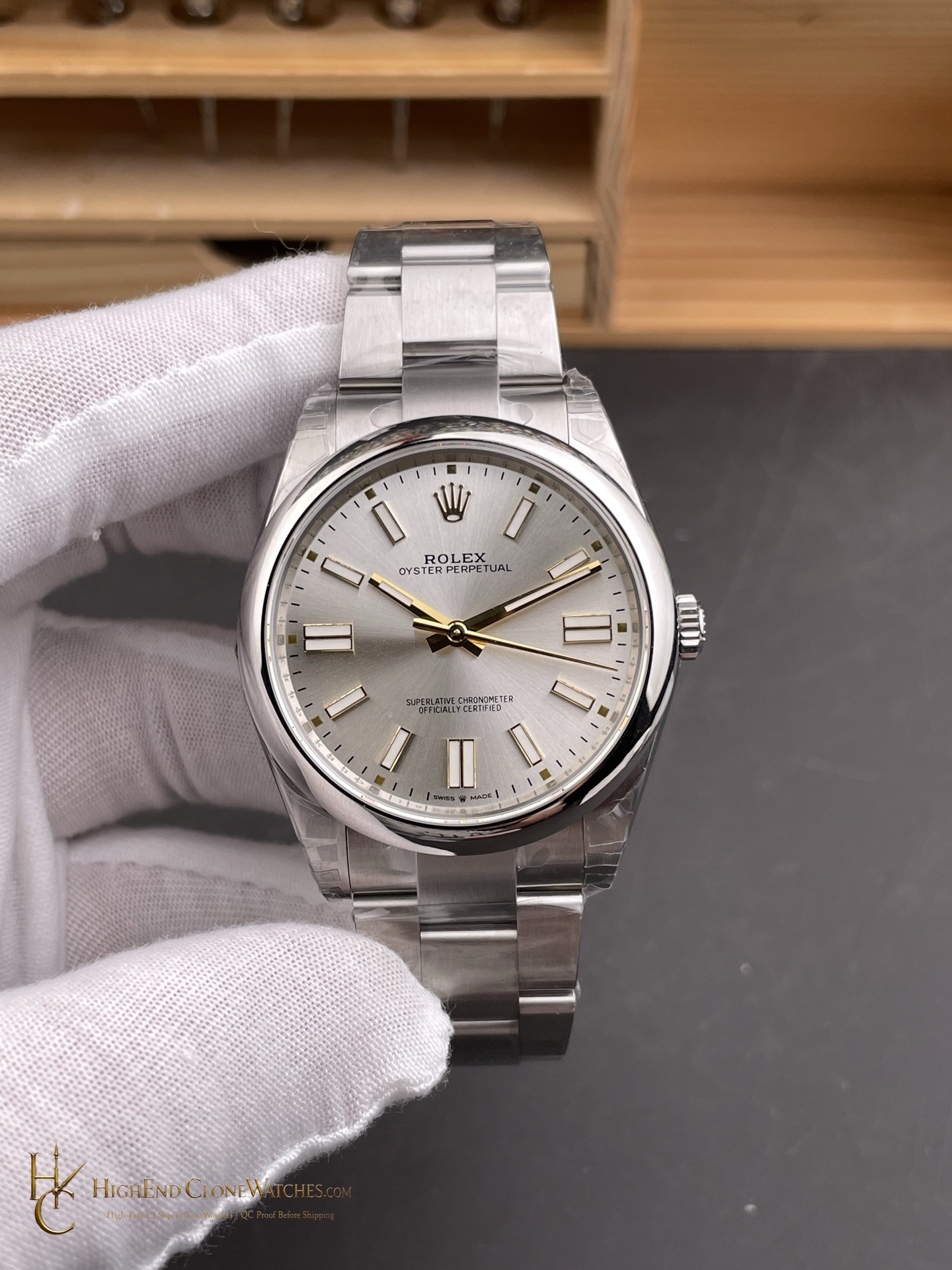 Rolex Oyster Perpetual 126000-0001 front view super clone watch