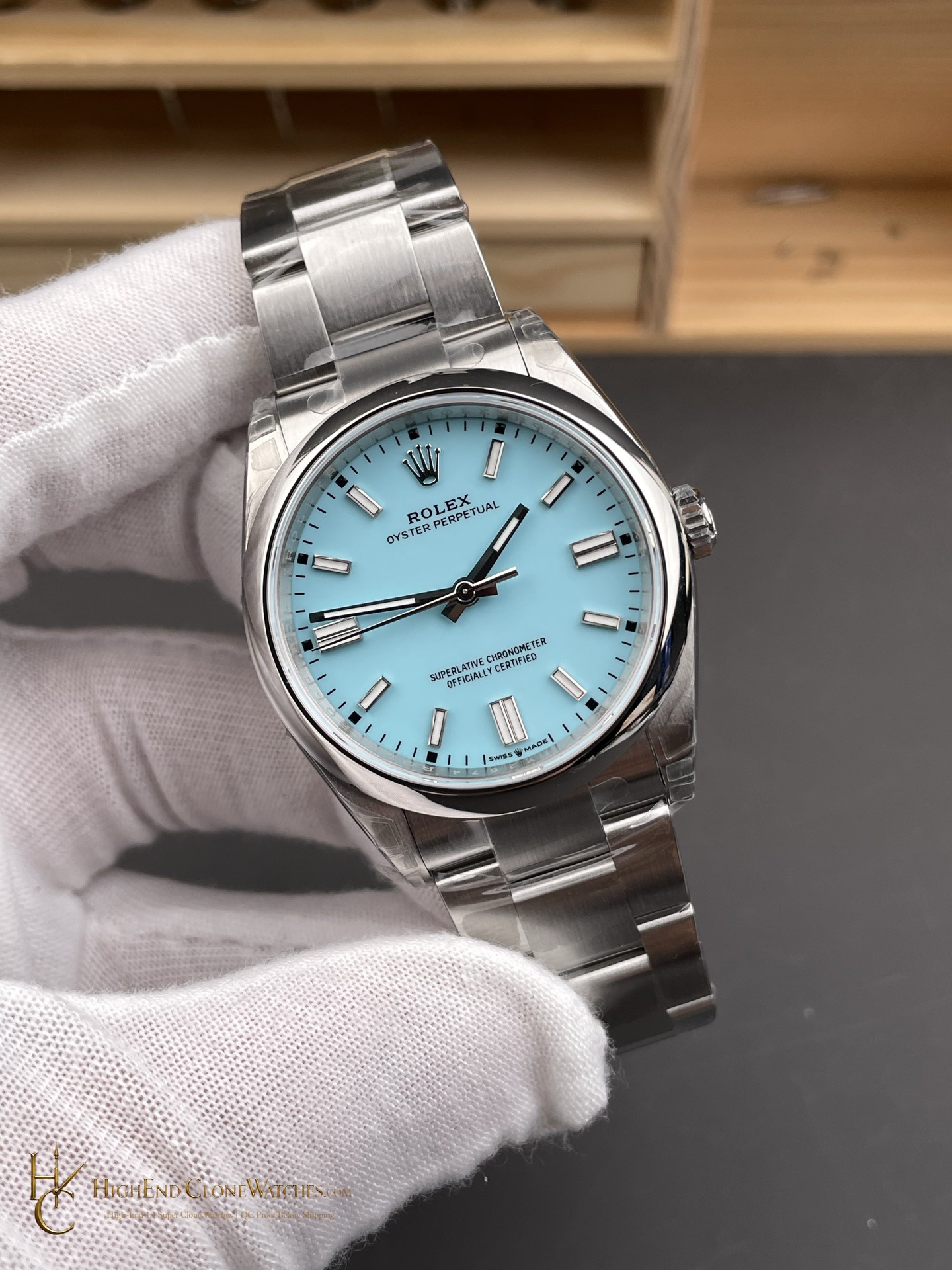 Rolex Oyster Perpetual 126000-0006 angled dial view super clone watch