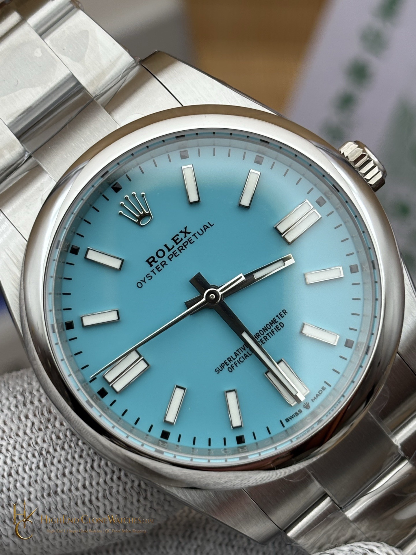 Rolex Oyster Perpetual m124300-0006 angled dial view super clone watch