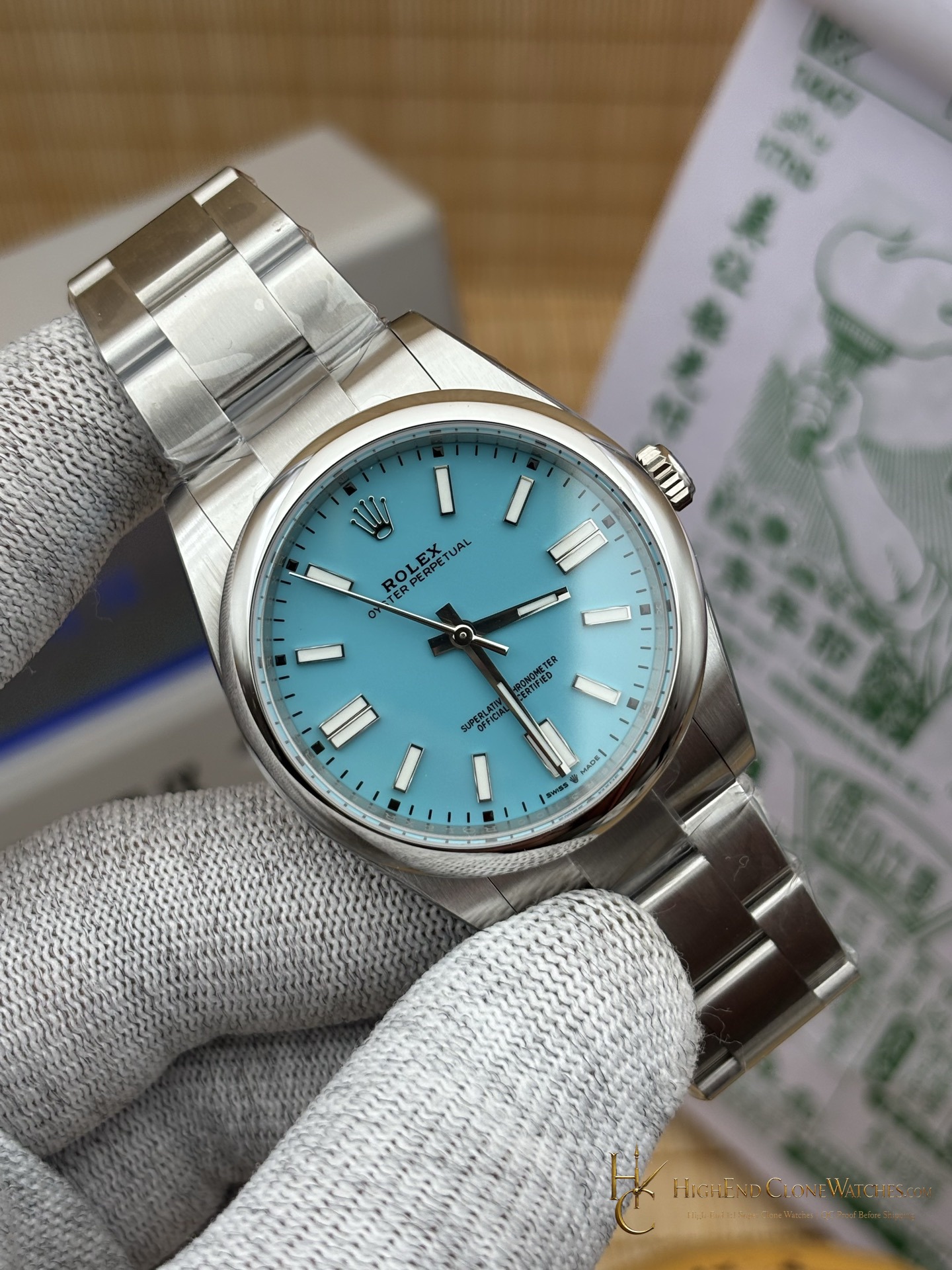 Rolex Oyster Perpetual m124300-0006 dial and marker detail super clone watch