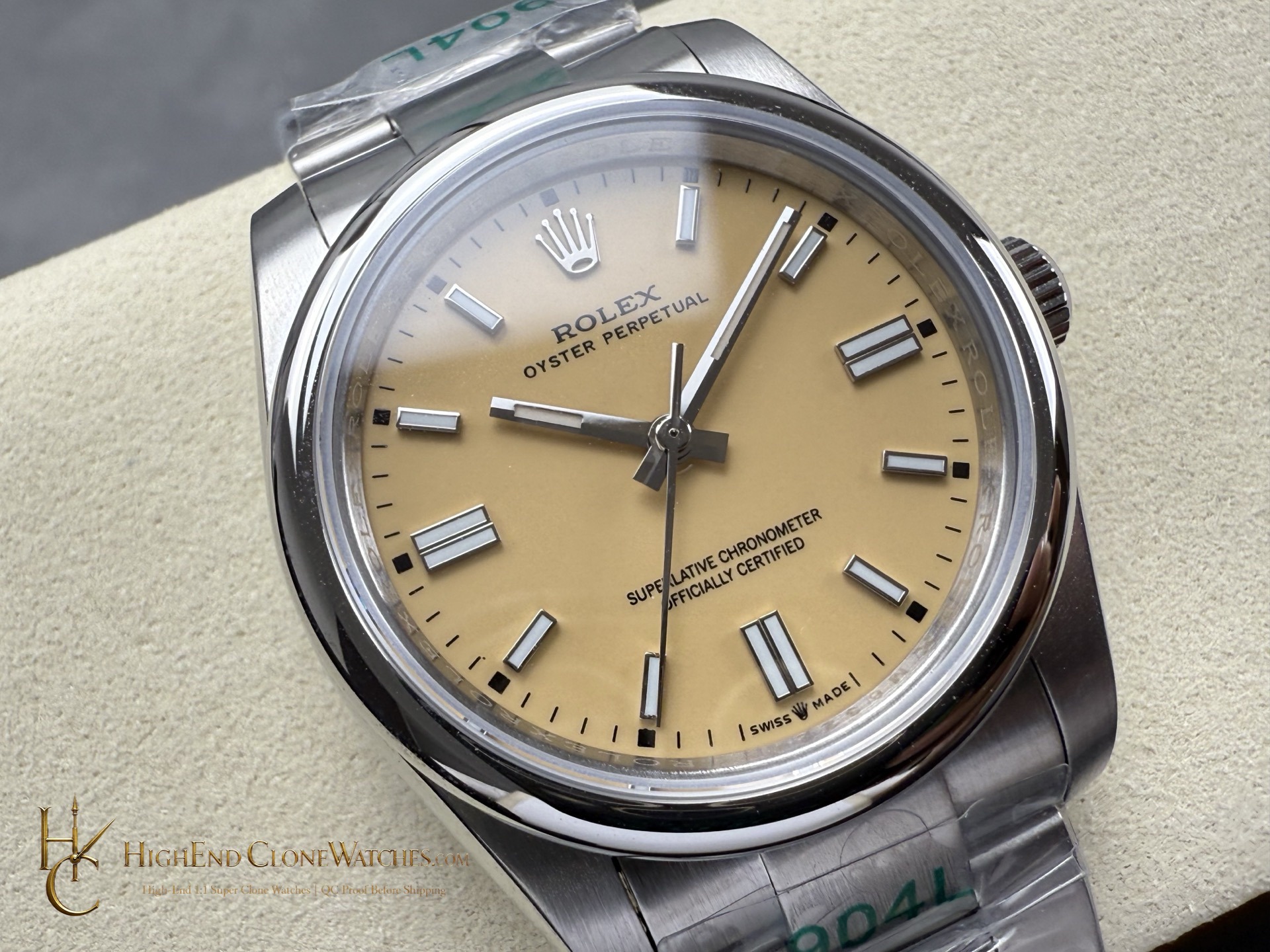 Rolex Oyster Perpetual M126000-0012 angled dial view super clone watch