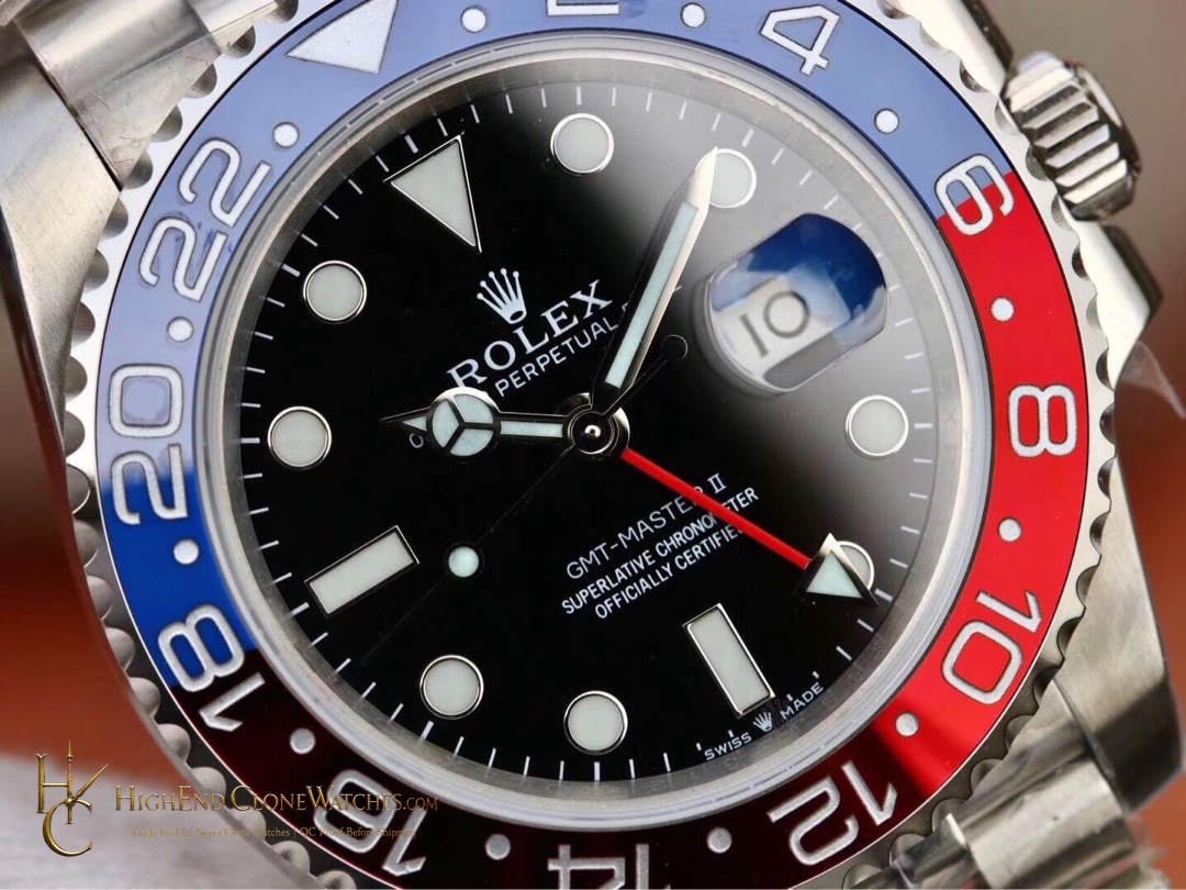 Rolex GMT-Master II 126710BLRO bezel detail super clone watch