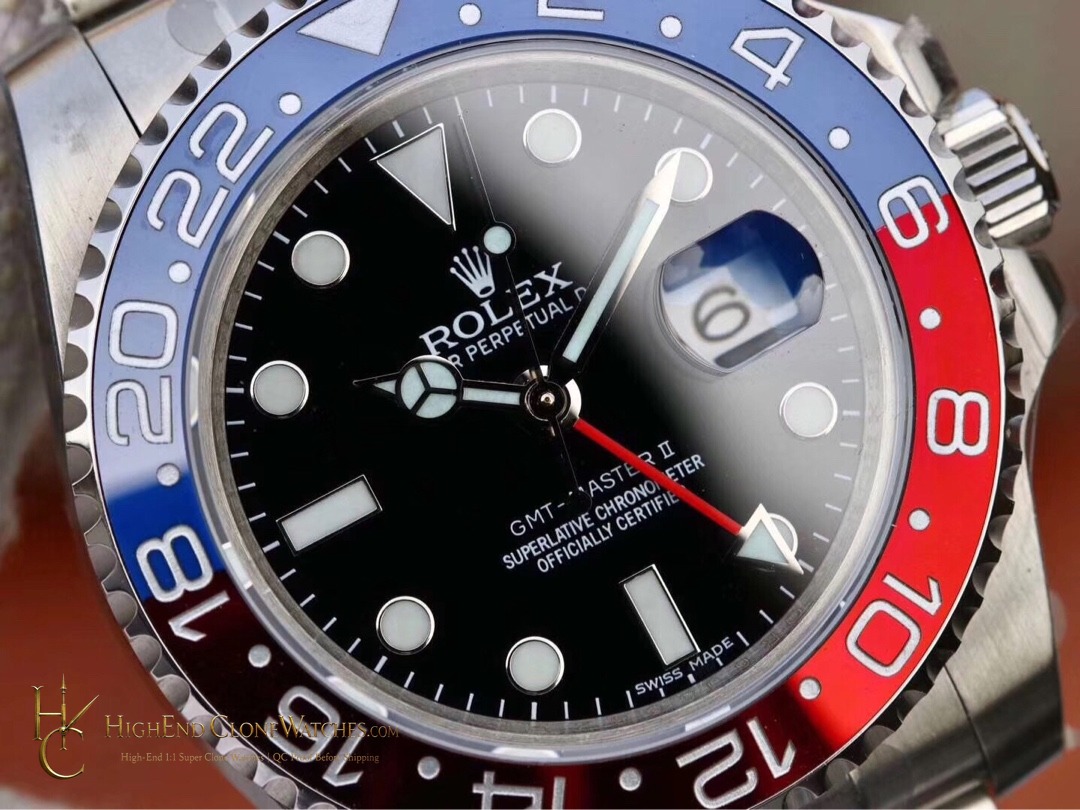 Rolex GMT-Master II 126710BLRO bezel detail super clone watch