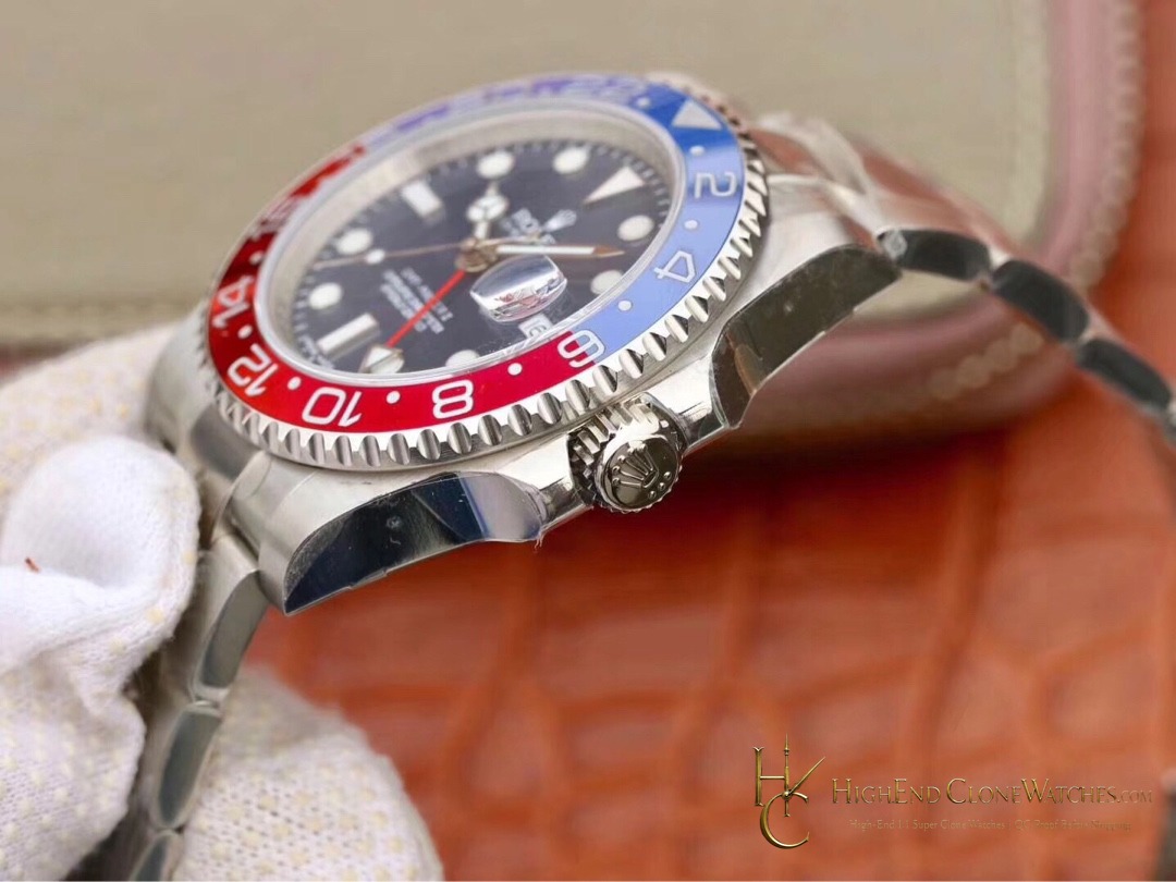 Rolex GMT-Master II 126710BLRO crown and case detail super clone watch
