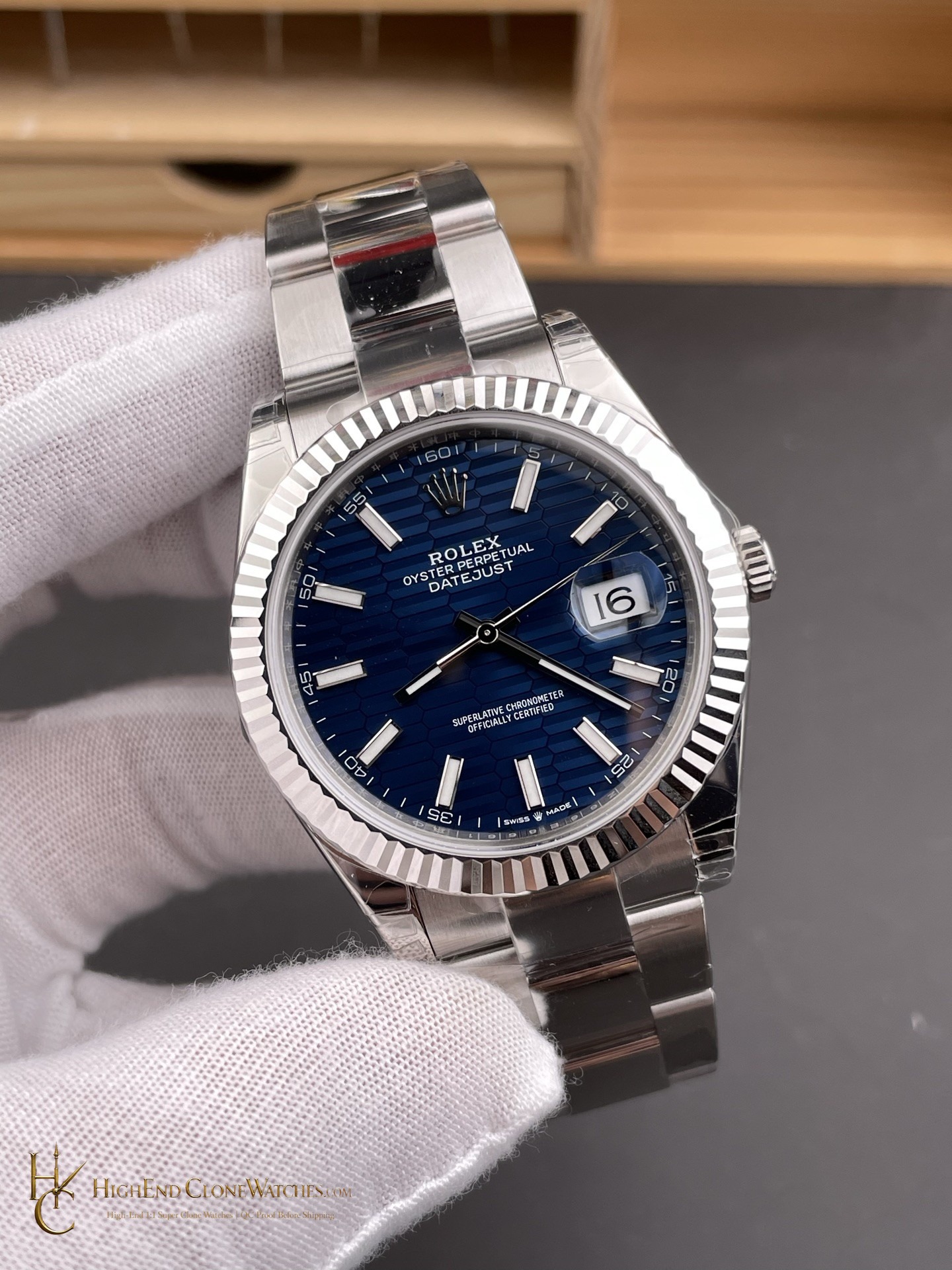 Rolex Datejust m126334-0031 angled dial view super clone watch