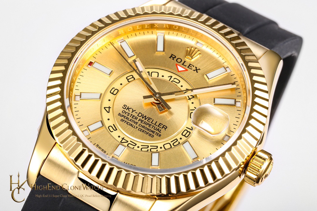 Rolex Sky-Dweller 326238-0007 crown and case detail super clone watch