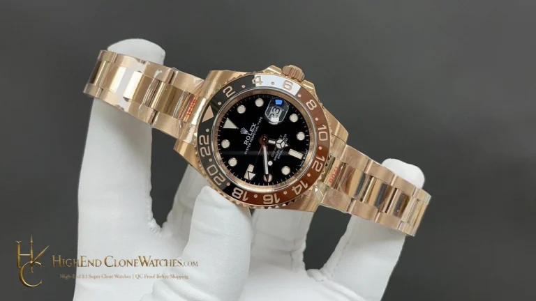 Rolex GMT-Master II 126715CHNR angled dial view super clone watch