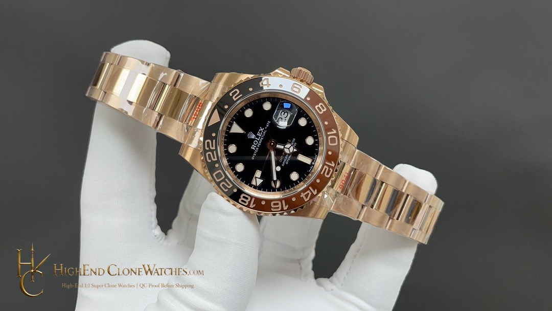Rolex GMT-Master II 126715CHNR angled dial view super clone watch