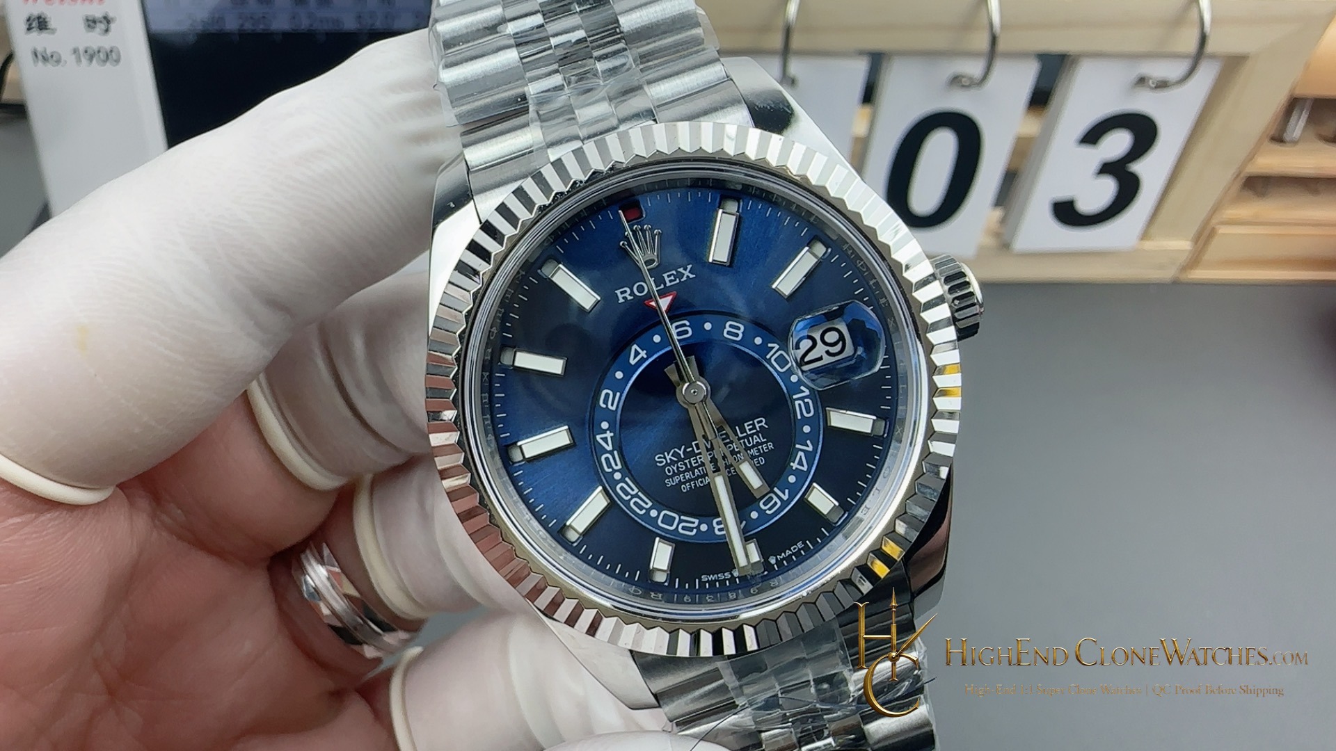 Rolex Sky-Dweller M336934 angled dial view super clone watch