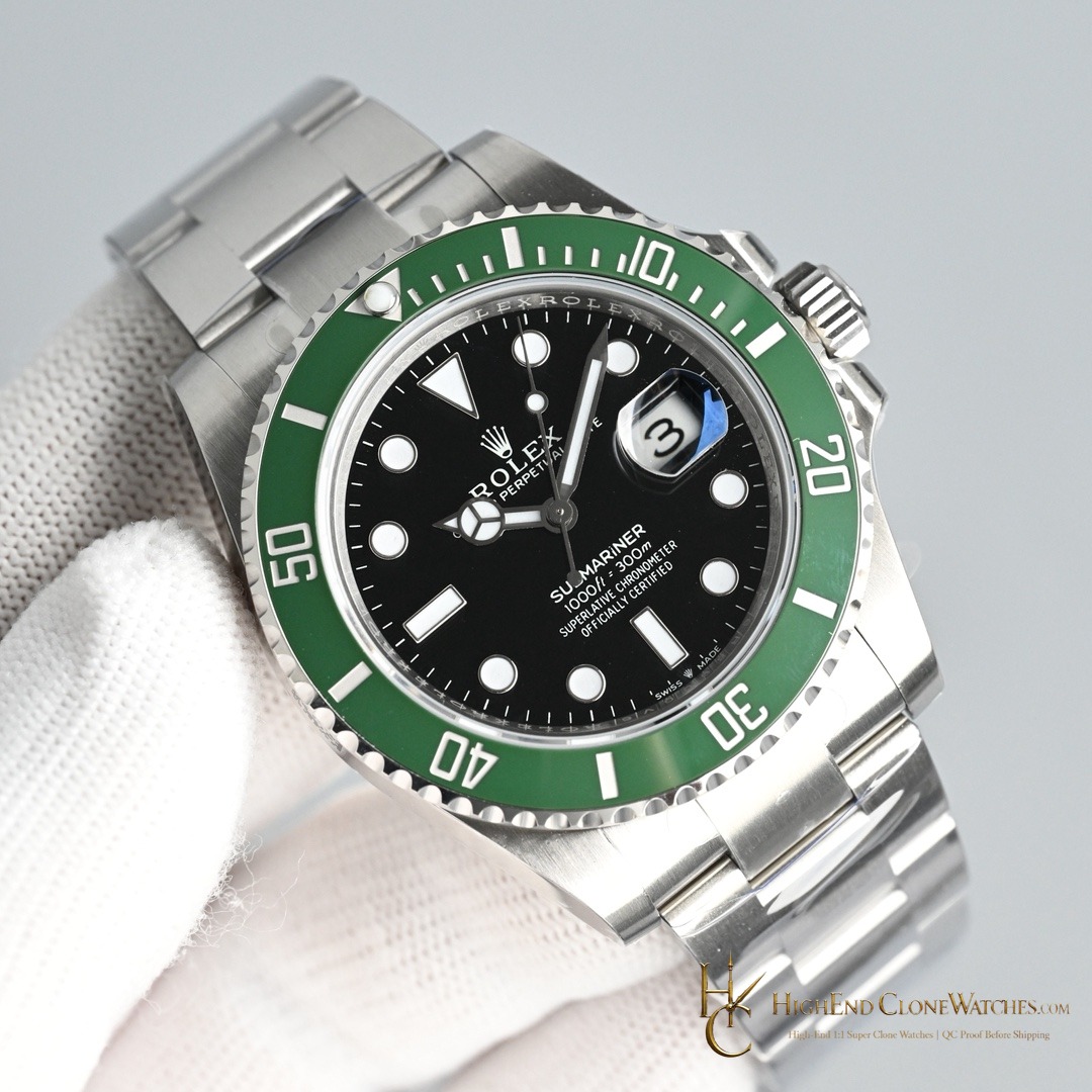 Rolex Submariner 126610LV angled dial view super clone watch
