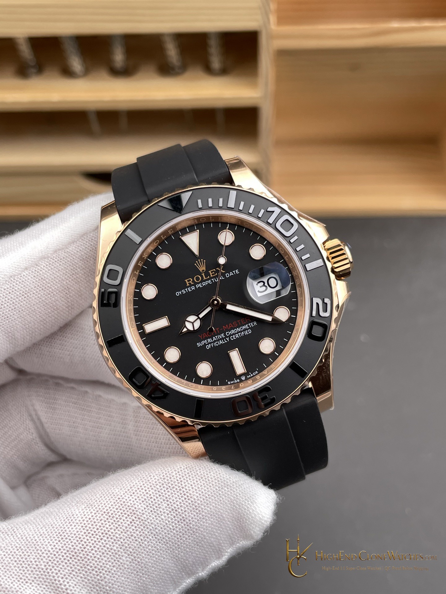 Rolex Yacht-Master 126655 angled dial view super clone watch